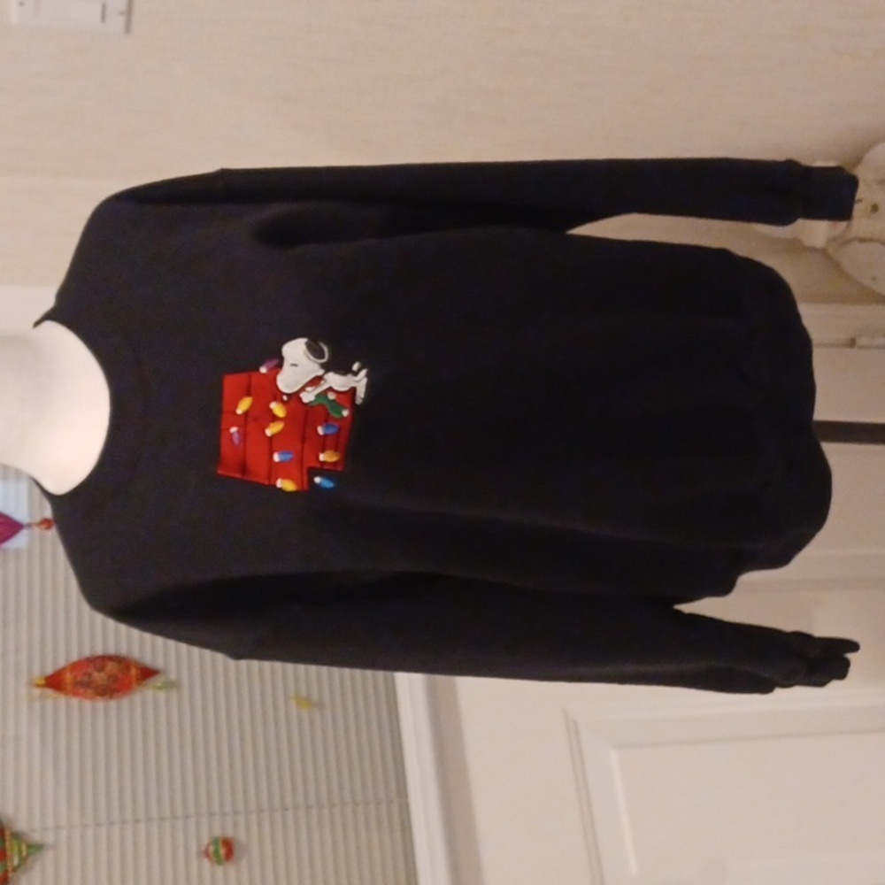 Black Christmas Sweatshirt With Embroidered Snoopy - Size M (Men) or L (Women)